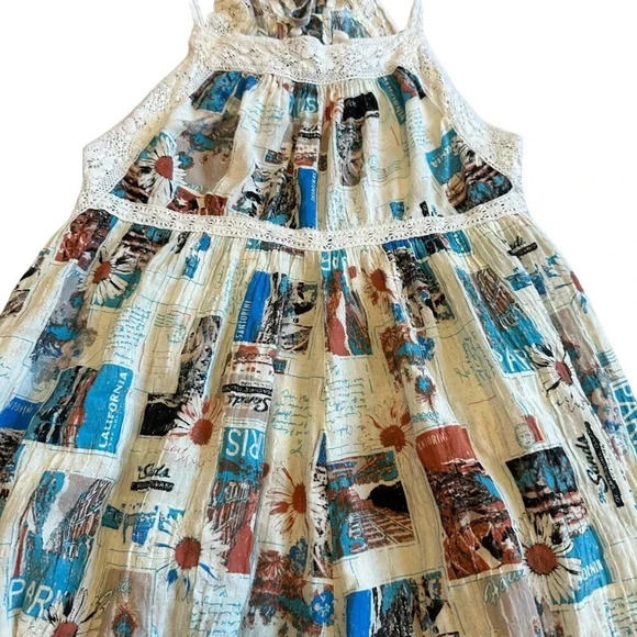 Urban Outfitters Travel Print Shorts Romper Open Tie Back Flowy Size Small Women - Picture 3 of 12